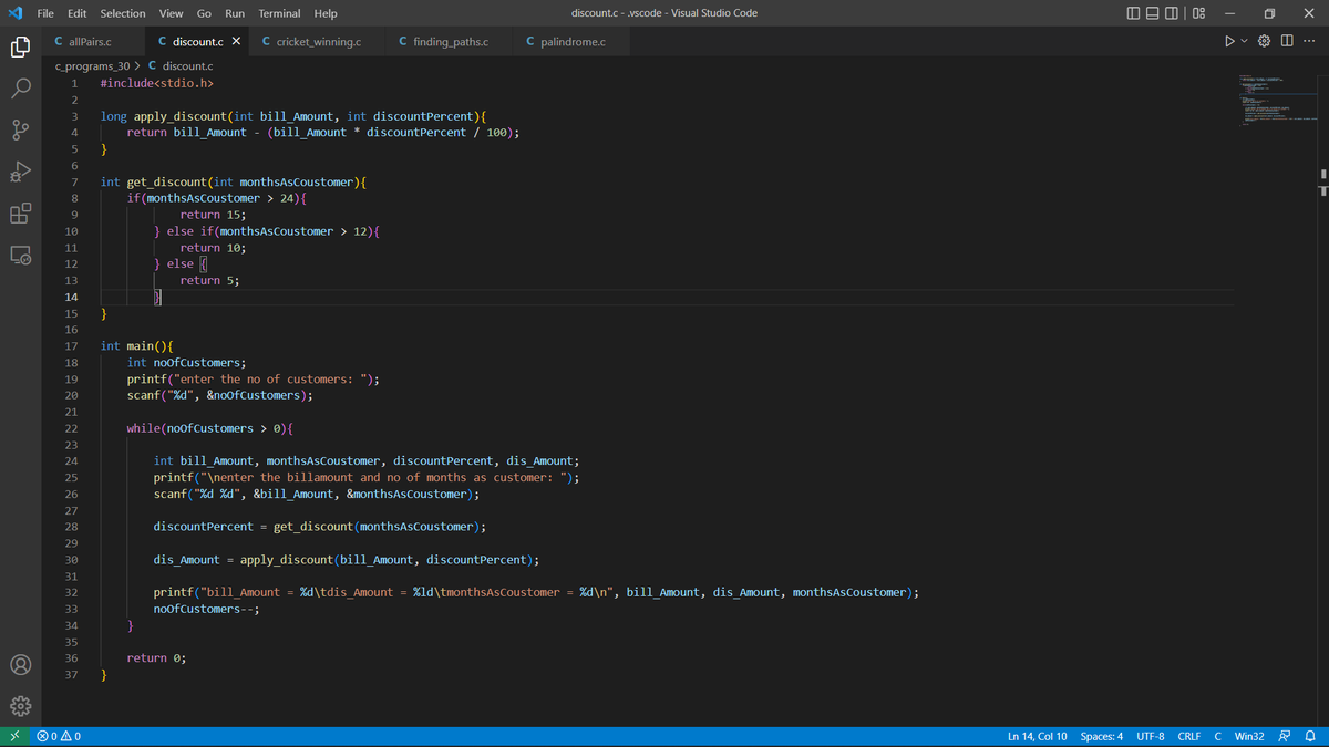 RamyaKorupolu's tweet image. Day - 6/30
Applying discounts on the bill based on the months since the person is a customer
#Coding 
#30daycodingchallenge
@theedumoon