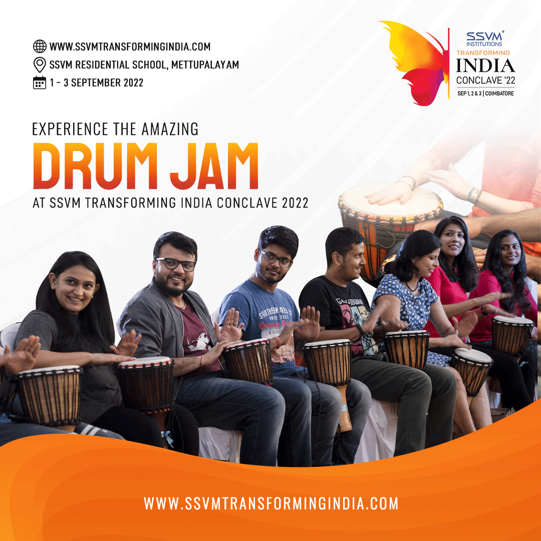 SSVM_conclave's tweet photo. Experience the amazing Drum Jam Act at SSVM Transforming India Conclave 2022, at SSVM Residential School, on September 1st, 2nd &amp; 3rd.
#ssvm #ssvmintitutions #ssvmconclave #conclave2022 #transformingindia https://t.co/2sHruGGB8a