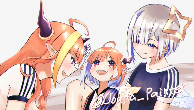 #かなココSkebより、かなココとかなココの子供(じょうはユニバースではカナコちゃん)のスリーショットを描きました!楽しかったですありがとうございました! #Skeb #Commission より 