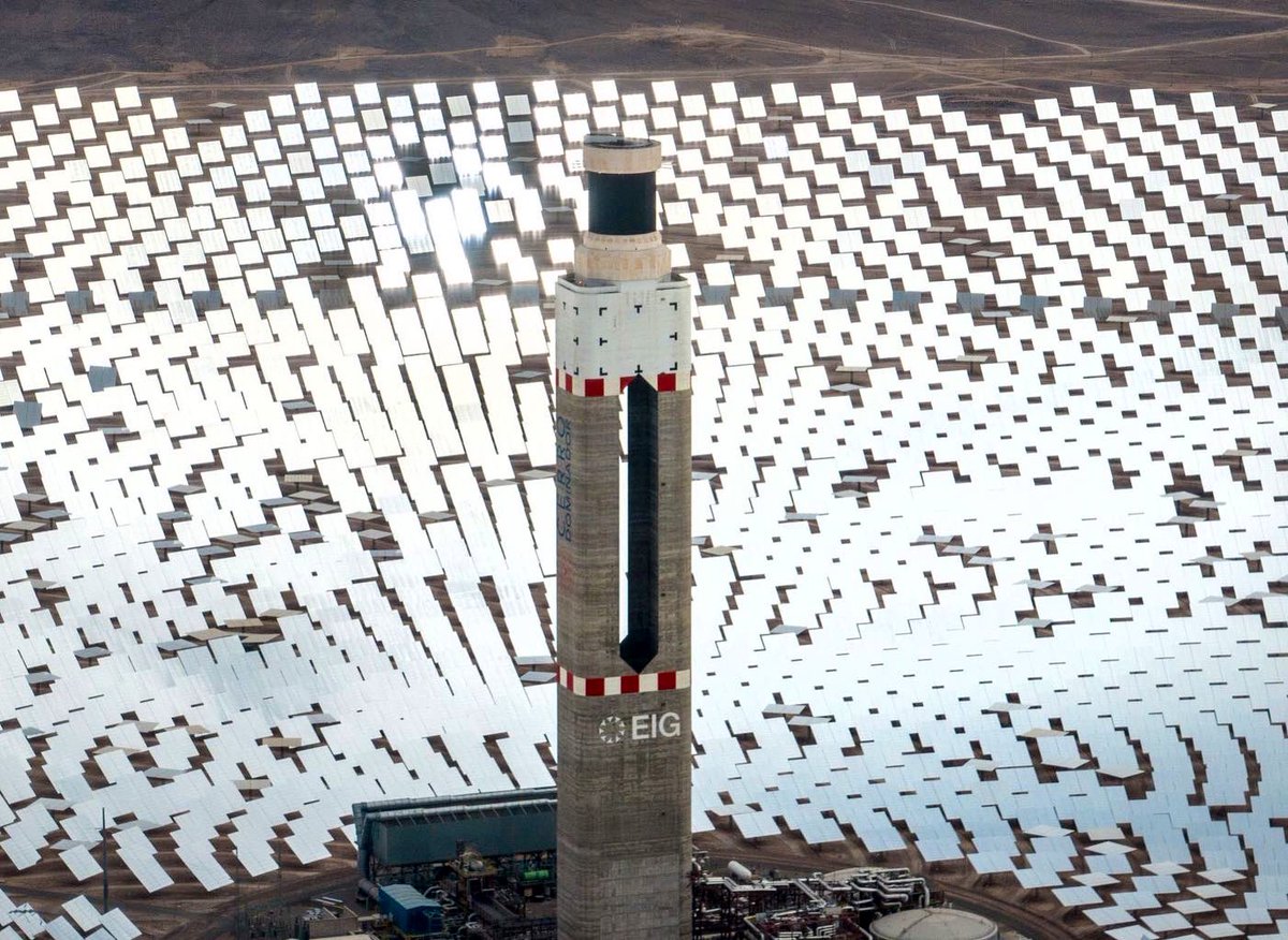 Massive Cerro Dominador concentrated solar and photovoltaic power plant  sits atop the Atacama Desert in northern Chile. More than 10,000 mirrors  reflect heat to a central tower, in the only such project
