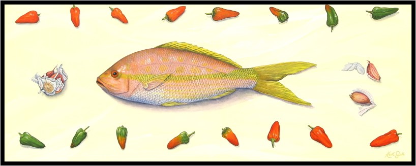 keithsiddleart's tweet photo. 'Red Snapper, Garlic & Chilli Peppers'. 16"x40" acrylic painting. On exhibition @royalvictoriaplace shopping centre @Tunbridgewells - 11th September. #royalvictoriaplace #tunbridgewells #foodart #seafoodrestaurant #seafoodlover #seafood #fishrestaurants #kitchenart #kitchendecor https://t.co/SennG9MwMA