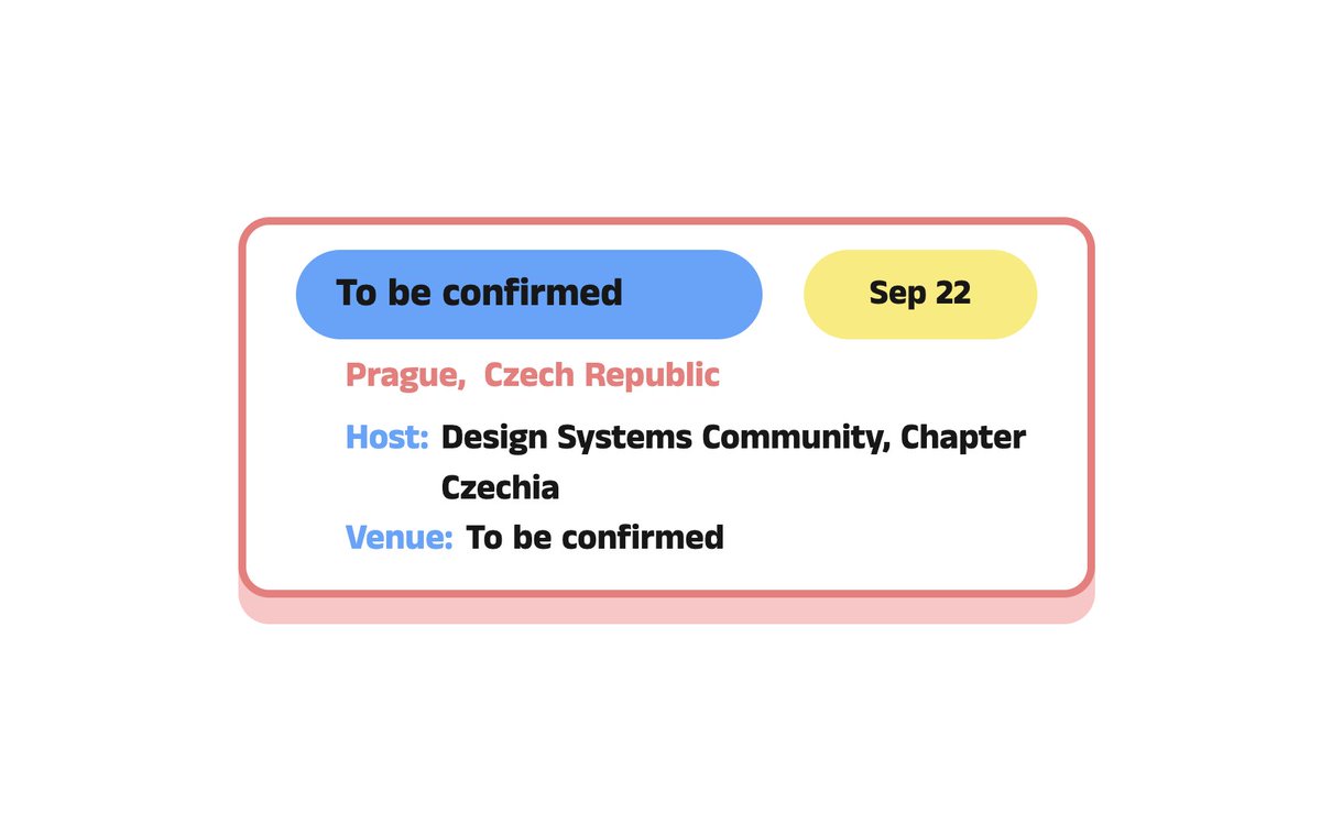 designsystemycz's tweet image. Mark your calendars – the next design systems meetup in Prague will be on the 22nd of September🗓️

Teaser: You can expect 2 talks. One will be focused on testing in engineering, second will be a design case study about advanced white-labeling.

More info soon.