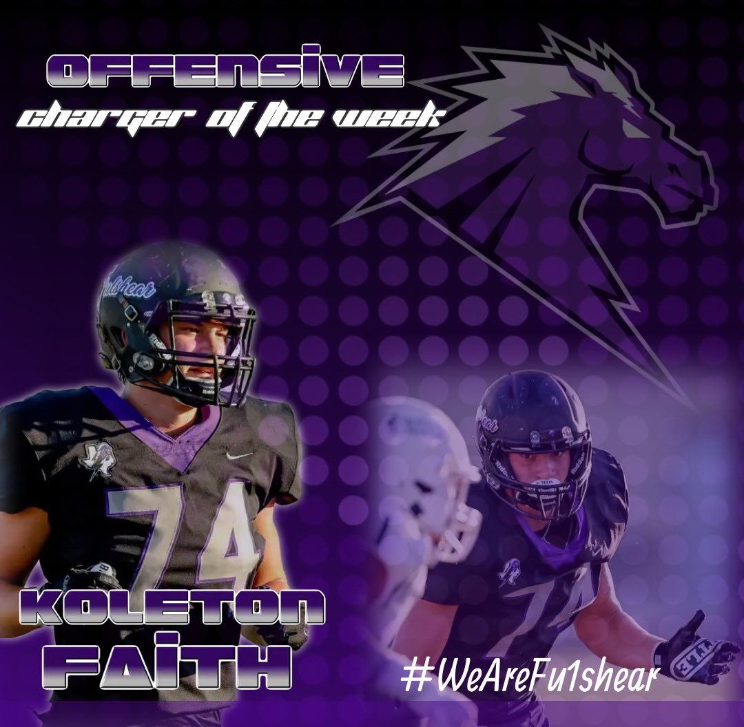 Congratulations to our offensive Charger of the game
<a href="/FaithKoleton/">Koleton Faith</a> 
#WeAreFu1shear