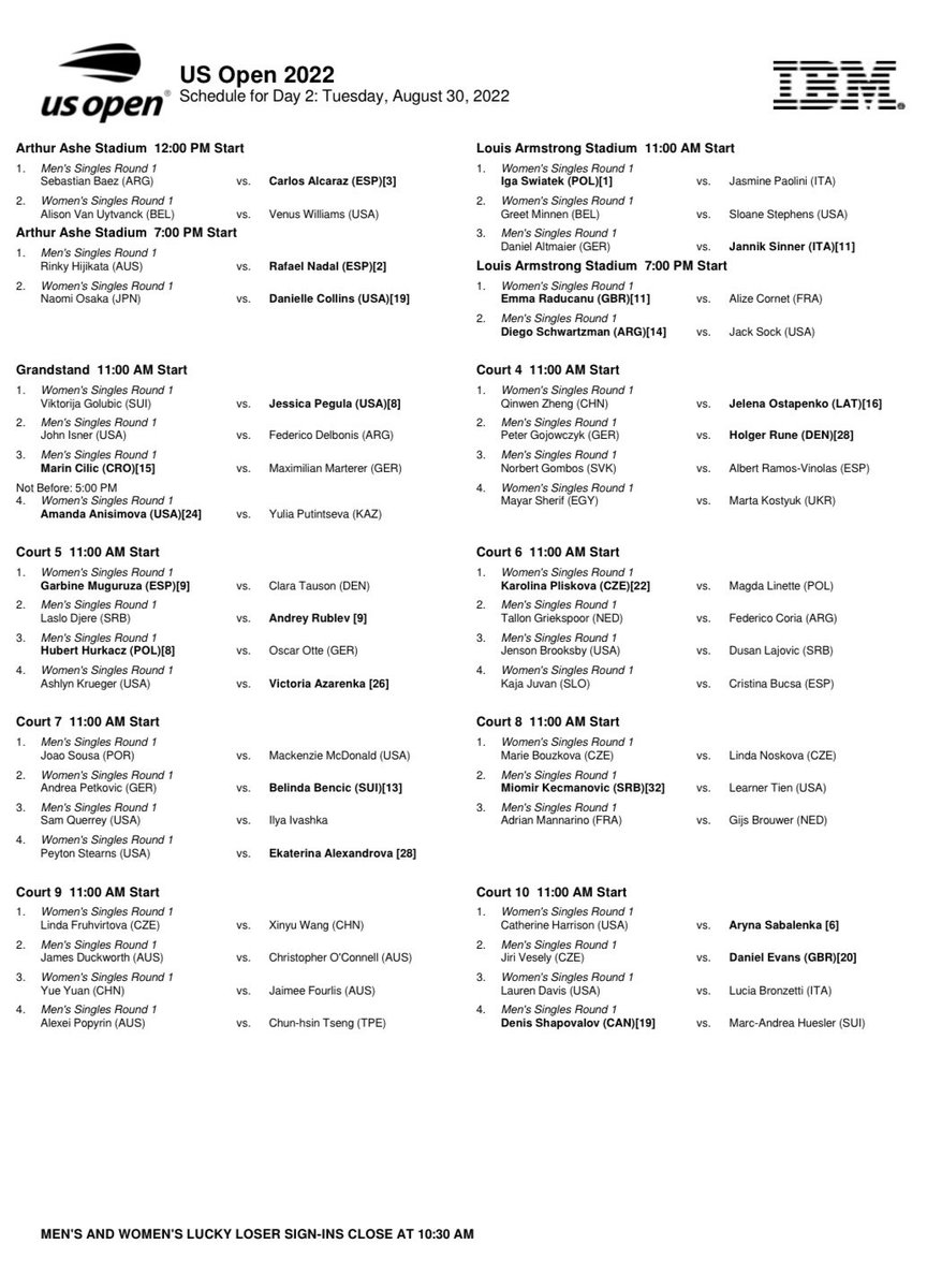 Slice_TennisFr's tweet photo. Le programme complet avec notamment : Alcaraz, Sinner, Raducanu🆚Cornet 🇫🇷, Stephens, Hurckacz, Azarenka, Rublev, Norrie 😍🍿 https://t.co/8YGoyAZoQp