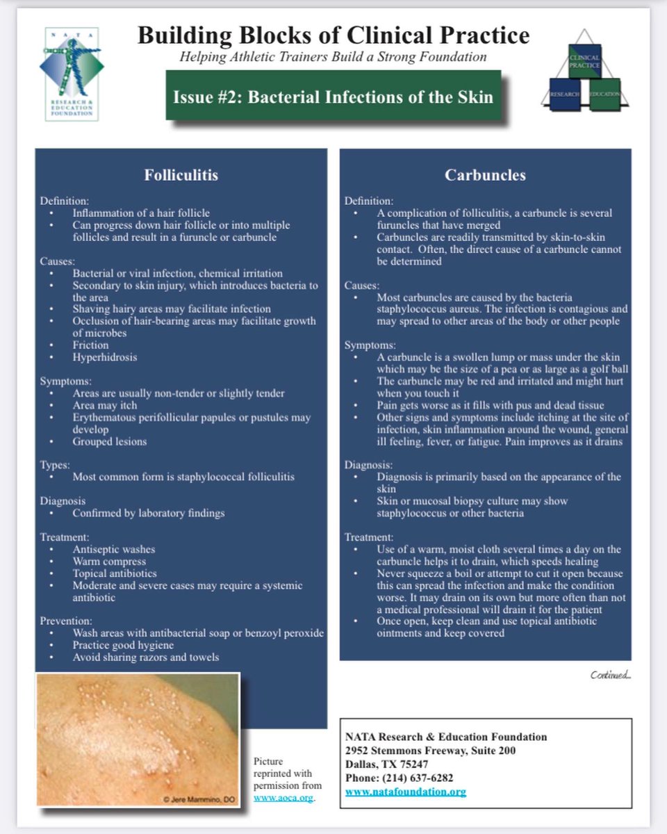 NSATA's tweet photo. Week 2 Day 2 of Safety in Football 🏈 Skin diseases fall into three basic categories based on the type of infectious agent: fungal, viral and bacterial. #ATSafetyinFootball @MAATAD5 @NATA1950 https://t.co/0HSAi2lZd2