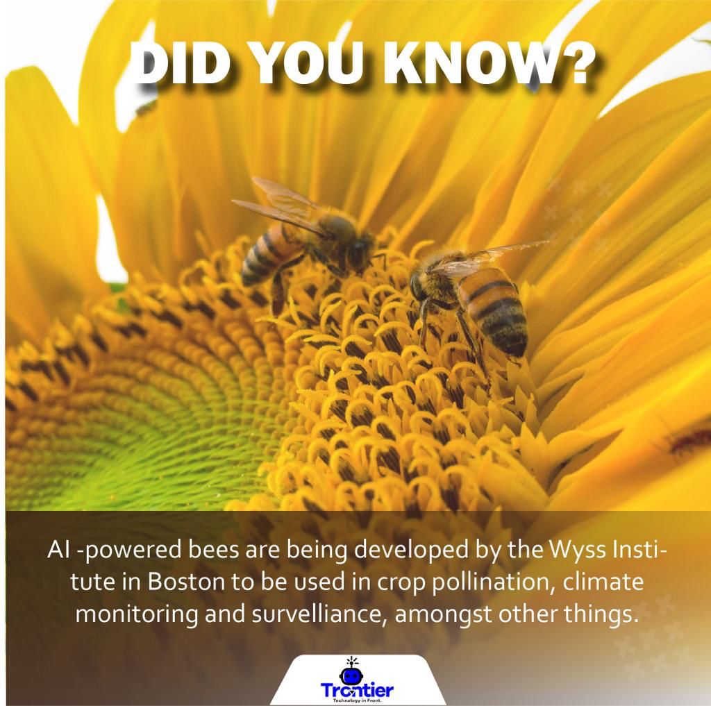 TrontierAI's tweet photo. DID YOU KNOW?
AI POSSIBILITIES ARE ENDLESS!
#trontierAI #artificialintelligence #bees #informationtechnology #Robotics #consultants #LearningAnalytics #AIpoweredbees #pollination #surveillance https://t.co/MjKcpBijvQ