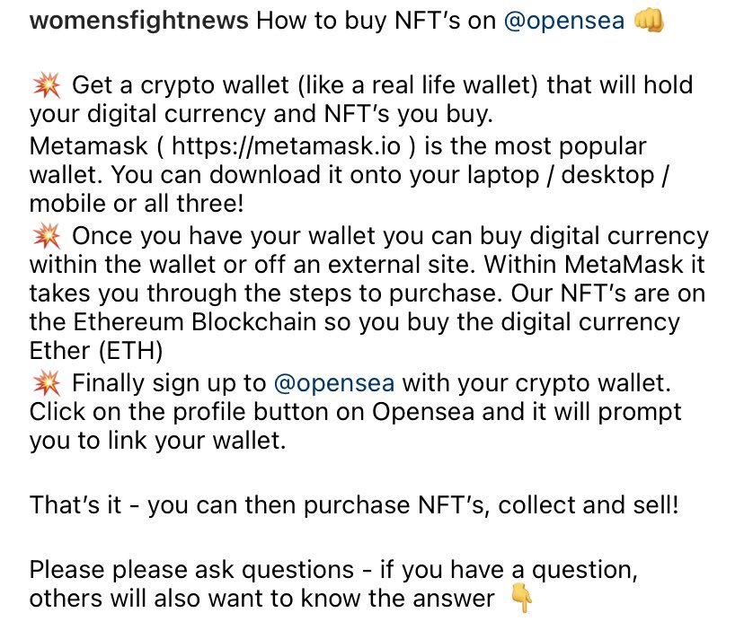 WomensFightNew1's tweet photo. How to buy NFT’s on @opensea 👊

@MetaMask 
#boxingnfts #boxingqueens #nfts https://t.co/W2P1g17sH0