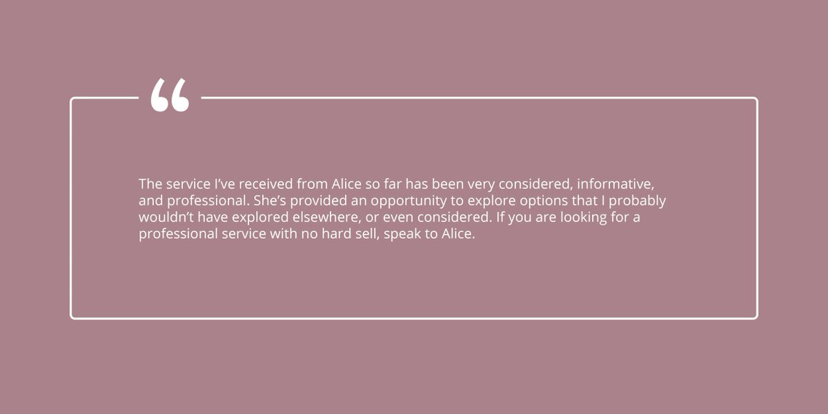 IFA_Alice's tweet photo. Giving impartial advice that provides clients with the confidence they need to deal with their financial future is central to the way I work. That’s why it was lovely to receive the following feedback > #wealthplanning #goodadvice #financialconfidence https://t.co/9WbKmVzJEm