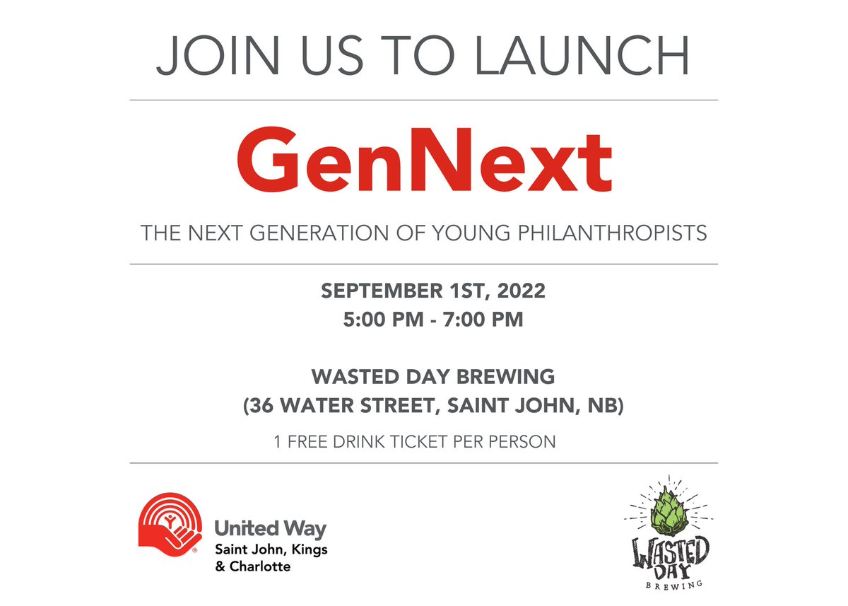 Our #GenNext event is happening this Thursday (September 1st) from 5:00 to 7:00 pm at Wasted Day Brewing (36 Water Street)!

This is a FREE event with a FREE beer &amp; is anticipated to be at full capacity! Come and share your thoughts on community, learn more about your local UW!