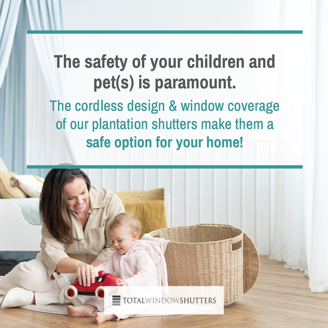 WindowTotal's tweet photo. The safety of your children 👶 and pet(s) 🐕 is paramount.

We believe that our plantation shutters are safe options for your child and/or pets for two reasons: Cordless design &amp; Window coverage. 👌

Children and pets are naturally curious, and when faced with a blind cord th ... https://t.co/TCtLJHTL9K