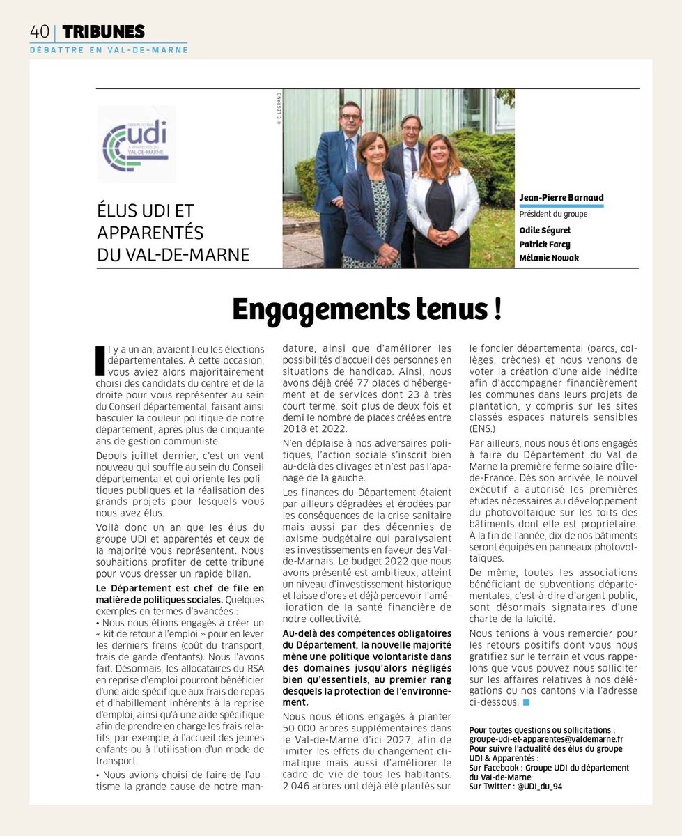 UDI_du_94's tweet photo. 🗞 Il y a un an, le département du Val-de-Marne connaissait une bascule politique historique. 

Lors de la campagne électorale, nous avions pris des engagements et nous les avons tenus. 

Rapide bilan de cette année ↩️ https://t.co/b6acjBsmmY