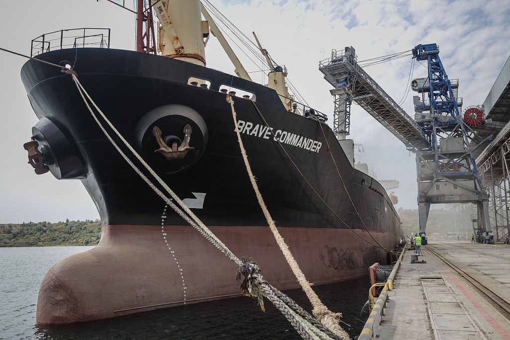 cgtnafrica's tweet photo. The United Nations-chartered ship #BraveCommander arrived in the Port of Djibouti on Tuesday carrying more than 20,000 tonnes of grain from #Ukraine destined for #Ethiopia for humanitarian support. https://t.co/Bn6gawVVcP