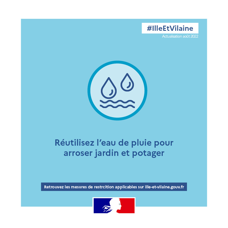 bretagnegouv's tweet photo. #Sécheresse | 💧 Depuis le 12 août 2022, le département d'#IlleEtVilaine est placé en crise sécheresse. Il est plus que jamais nécessaire de maîtriser sa consommation d’eau.

Ayons les bons réflexes pour économiser l'eau au quotidien ⤵️