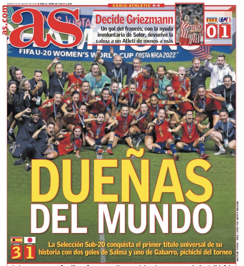 deportegob's tweet photo. 😍 No nos puede gustar más ver a las flamantes 𝗖𝗔𝗠𝗣𝗘𝗢𝗡𝗔𝗦 de la @SEFutbol Sub-20 en las portadas 📰⚽️

Y vendrán muchas otras. 

Porque el futuro es vuestro 🤩❤️💪🏻 https://t.co/xvZ3y8GVpz