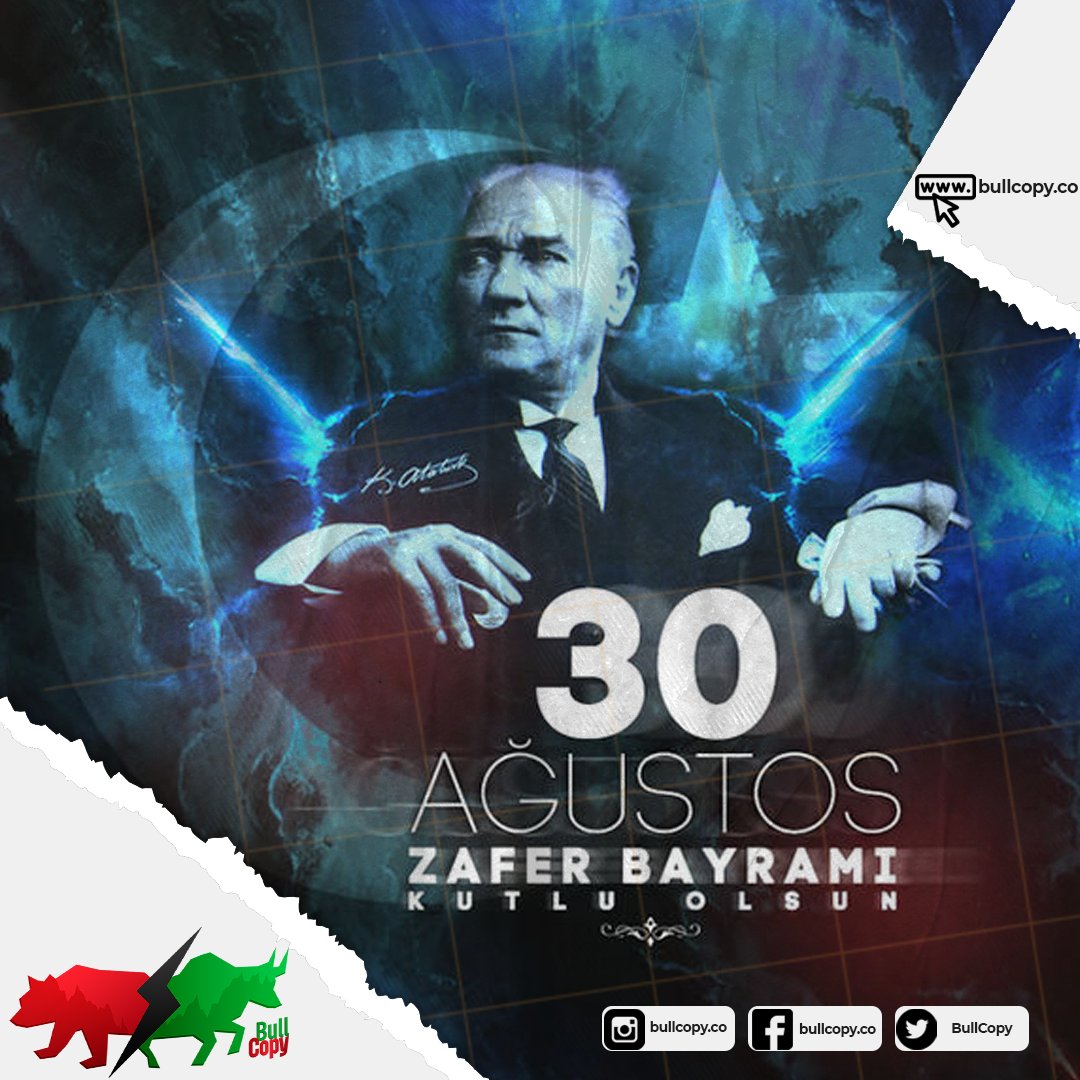 BullCopy's tweet photo. Zaferimizin büyük önderi Gazi Mustafa Kemal Atatürk ve silah arkadaşlarını saygıyla anıyor, halkımızın bu büyük bayramını yürekten kutluyoruz.
#30AgustosZaferBayramimiz #zafer #zaferbayramı #atatürk #30AgustosZaferBayrami #Bullcopy #Bitcoin #ethereum #Kriptopara #Binance https://t.co/QMpC9LQGh5