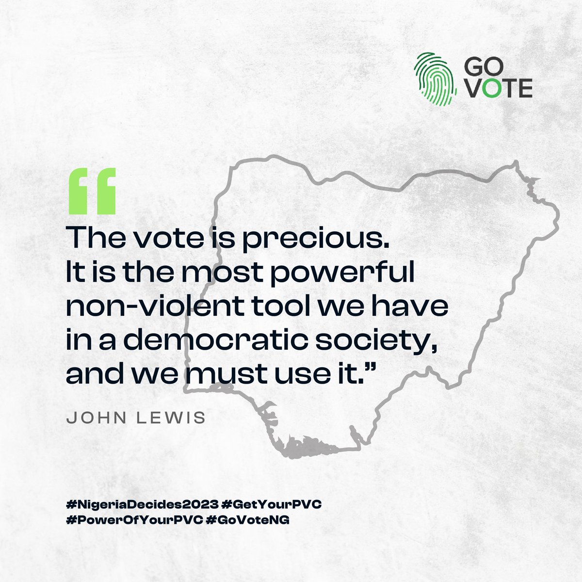 GovoteNg's tweet photo. The most powerful non-violent tool Nigerians and young people have, to swing the 2023 election is their turn up to #vote with their PVC.
Collect your PVC now from your INEC LGA office if you register in 2021.
#NigerianElections
#PowerOfYourPVC
#GetYourPVC
#tuesdaymotivations https://t.co/lugkMrbg17
