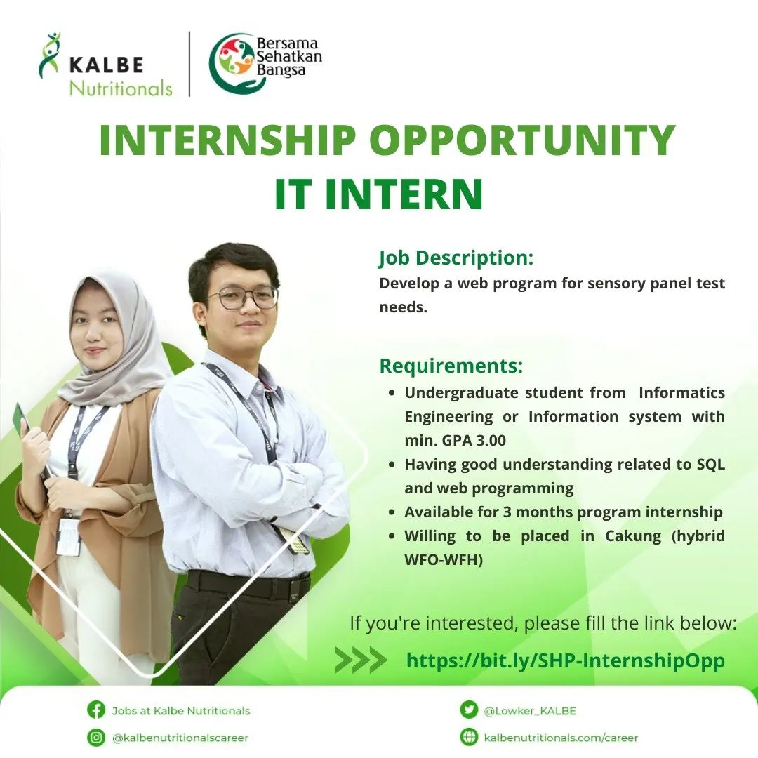 Lowker_KALBE's tweet photo. Halo, Sobat KNers!

Saat ini Kalbe Nutritionals membuka kesempatan bagi sobat KNers yang memiliki pengalaman di bidang 𝗜𝗻𝗳𝗼𝗿𝗺𝗮𝘁𝗶𝗼𝗻 𝗧𝗲𝗰𝗵𝗻𝗼𝗹𝗼𝗴𝘆 (𝗜𝗧) dan mau menjadi bagian dari 𝐊𝐚𝐥𝐛𝐞 𝐍𝐮𝐭𝐫𝐢𝐭𝐢𝐨𝐧𝐚𝐥𝐬. Yuk, apply sekarang! https://t.co/Nh81vA2sUM