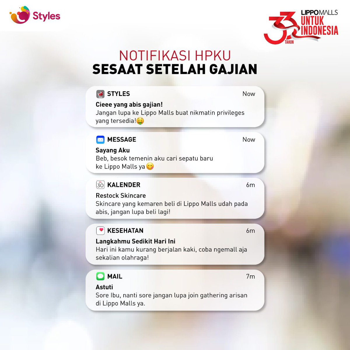 Gajian telah tiba~ Yuk cek notif hape kamu sekarang dari Lippo Malls!

Notif yang mana yang mau kalian klik duluan nih? 

#UntukIndonesia #33TahunLippoMalls #LippoMalls #LippoMallsIndonesia #SemangatNusantara