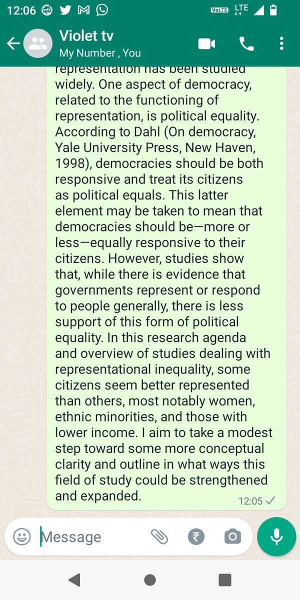 One aspect of democracy, related to the functioning of representation, is political equality. According to Dahl (On democracy, Yale University Press, New Haven, 1998), democracies should be both responsive and treat its citizens as political equals. 2/5