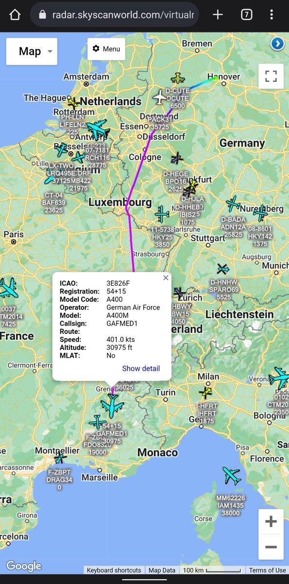 scan_sky's tweet photo. German Air Force 🇩🇪 Medevac Tasking 🚑 Departed From Wunstorf Air Base 🇩🇪 & Currently Routing South - Likely Heading To Assist European Forces In Africa 🌍
Airbus A400M - 54+15 - #GAFMED1 https://t.co/2UOkuOfqEg