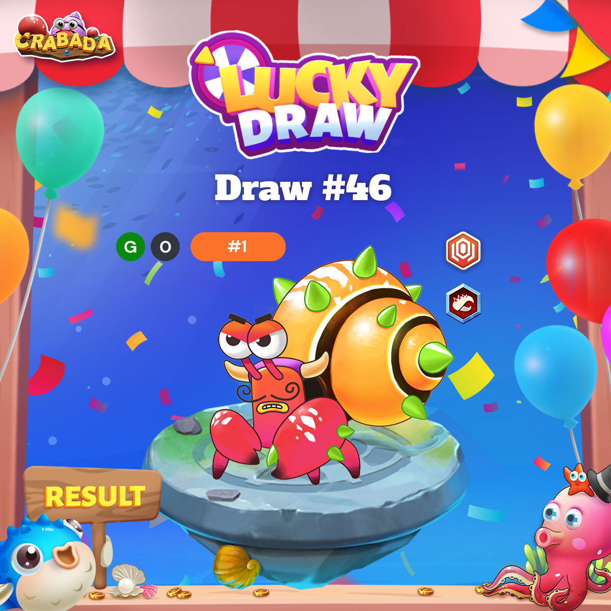 Luck Draws #45 and #46 will both be for 1/1 Genesis  Crabada!

#45 - Amida
#46 - Emeraldo

JOIN NOW👉staking.crabada.com/lucky-draw