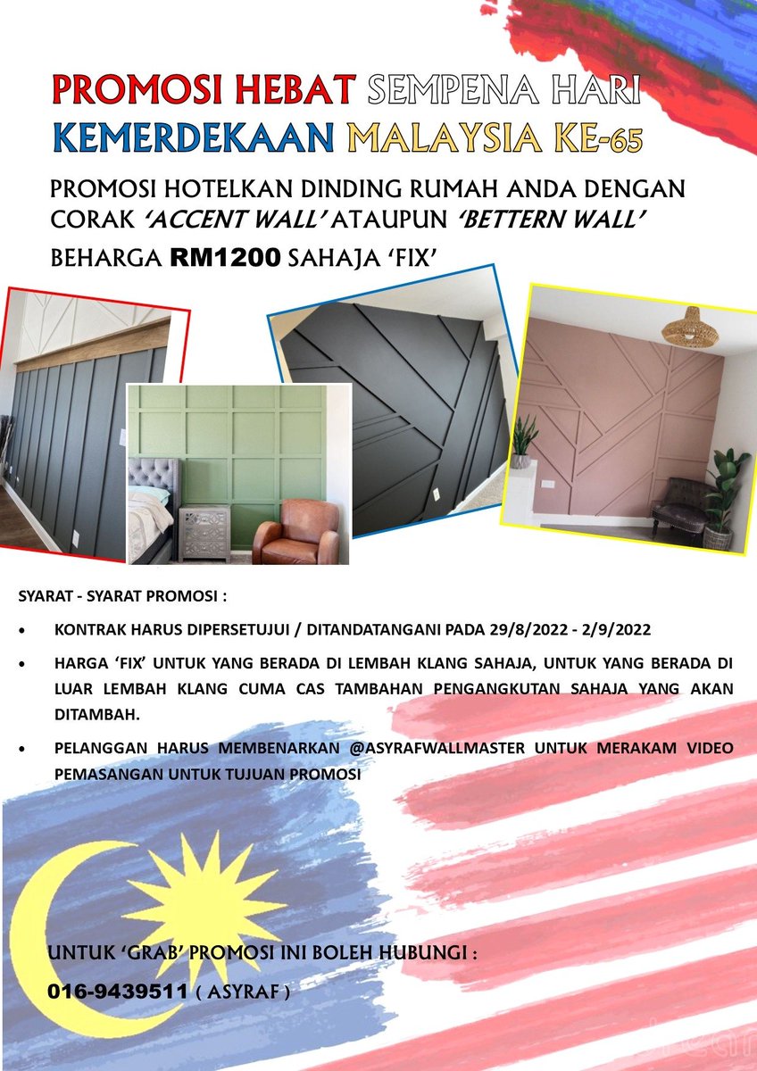 wnabrasyrf's tweet photo. @brgsjks PROMOSI PEMASANGAN WAINSCOTING ACCENT WALL &amp; BATTERN WALL. BOLEH DM ATAU WS SY YA. BTW THANKYOU NEPP https://t.co/KpIOFUGLrx
