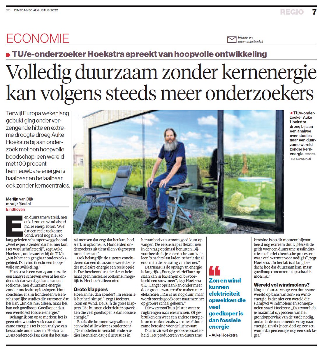 AukeHoekstra's tweet photo. This Dutch newspaper article in @ED_Eindhoven gives a great summary of our paper that shows a future on 100% renewable energy is now a real and affordable option according to hundreds of studies.

My thread on the paper here: https://t.co/24F3HTluyi https://t.co/pyxKMAruKa