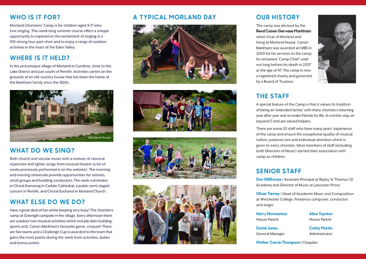 MorlandCamp's tweet photo. Now enrolling for Morland Camp 2023 - Sunday 30 July to Sunday 6 August! See our brochure or send us a message to find out more, and sign up on our website. https://t.co/c2x91UuVy4 #choircamp #summercamp #summercourse #singing #choir #choristers https://t.co/nDf3FQJfP4