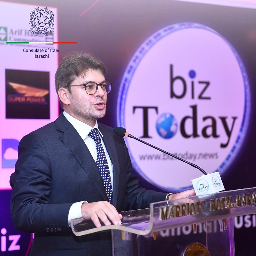 ItalyinKarachi's tweet photo. The chief guest at the annual Biz Today Awards was H.E. Danilo Giurdanella, the Consul of Italy in Karachi, where he acknowledged the winners and spoke about Pakistan and Italy's trading relations.
#BizToday #PakItaly #DaniloGiurdanella #ConsulateofItaly https://t.co/2VXpKGxSUe