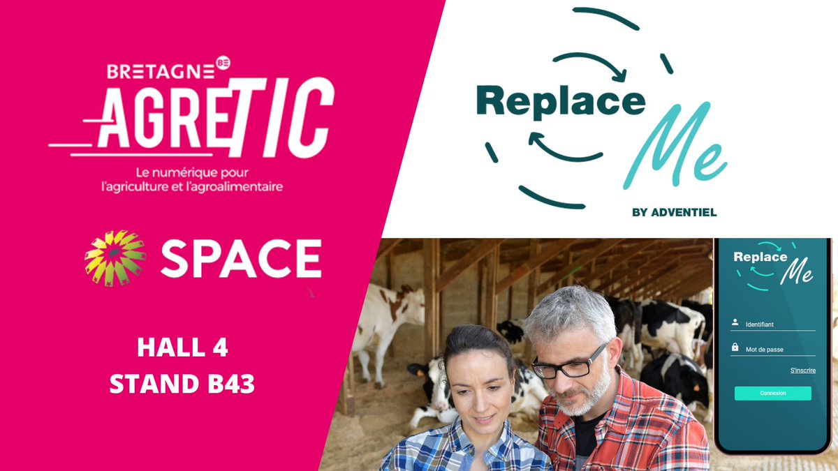 🔍Zoom sur la solution #ReplaceMe, l'application développée par @Adventiel pour faciliter vos #RemplacementsAgricoles !
Venez les rencontrer sur notre stand AGRETIC : Hall 4 stand B43 du 13 au 15 septembre ! #SPACE2022