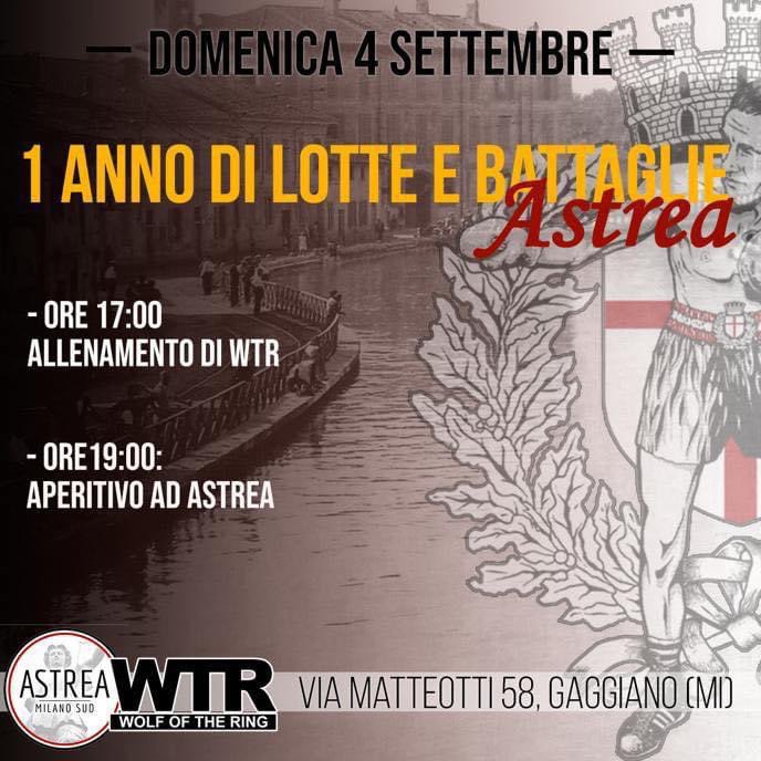 federazione_it's tweet photo. 04 Settembre 2022

Ore 17:00
WTR training day a Milano Sud!!! Allenamento e aggregazione, unisciti a noi! 🥊

Ore 19:00 - Via Matteotti 58, Gaggiano
Aperitivo ad ''Astrea'' per celebrare un anno di battaglie sul territorio di Gaggiano e di Milano Sud. 🍻

Ti aspettiamo! https://t.co/1rICH532ie