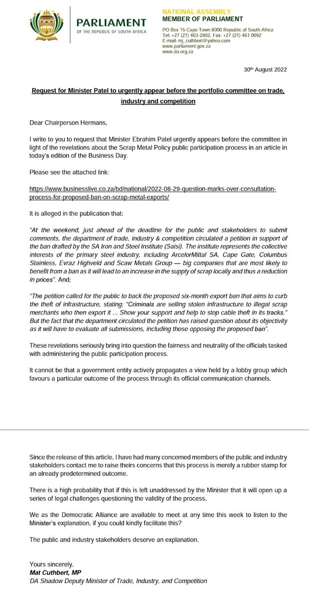 Mat Cuthbert, MP tweet media