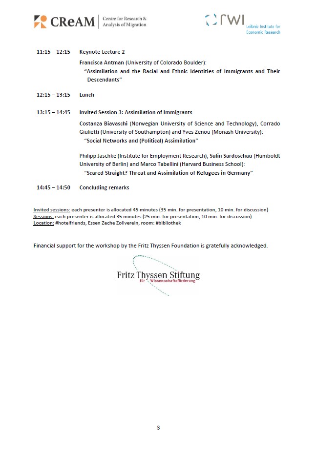 j_bredtmann's tweet photo. We are excited that our 3rd @CReAM_Research &amp; @RWI_Leibniz_en Workshop on the Economics of Migration starts next week! #CReAM_RWI_22 #econtwitter
Program: https://t.co/xdq6LN9Eeb 
Keynotes: @FranciscaAntman &amp; @paolopinotti78
What a great line-up 👇 https://t.co/N27DAL9gpd