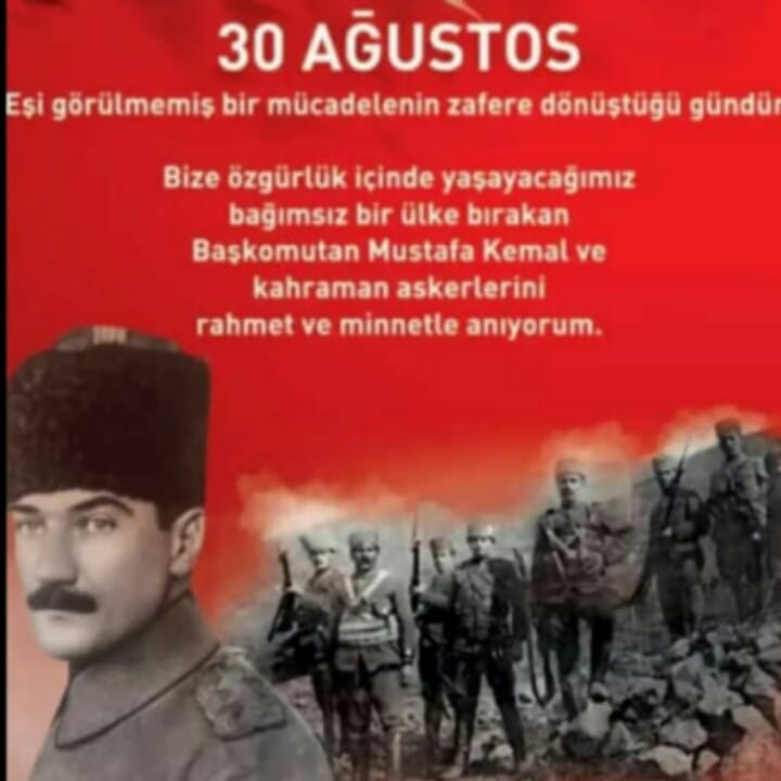 #30AgustosZaferBayrami mızın 100.yılı  kutlu olsun.

Bağımsızlığımızı borçlu olduğumuz Mustafa Kemal Atatürk’ü ve silah arkadaşlarını sevgiyle, saygıyla ve özlemle anıyorum.
Ruhları şad olsun, cennet mekanları olsun🙏🇹🇷🇹🇷🇹🇷

🇹🇷NE MUTLU TÜRKÜM DİYENE🇹🇷