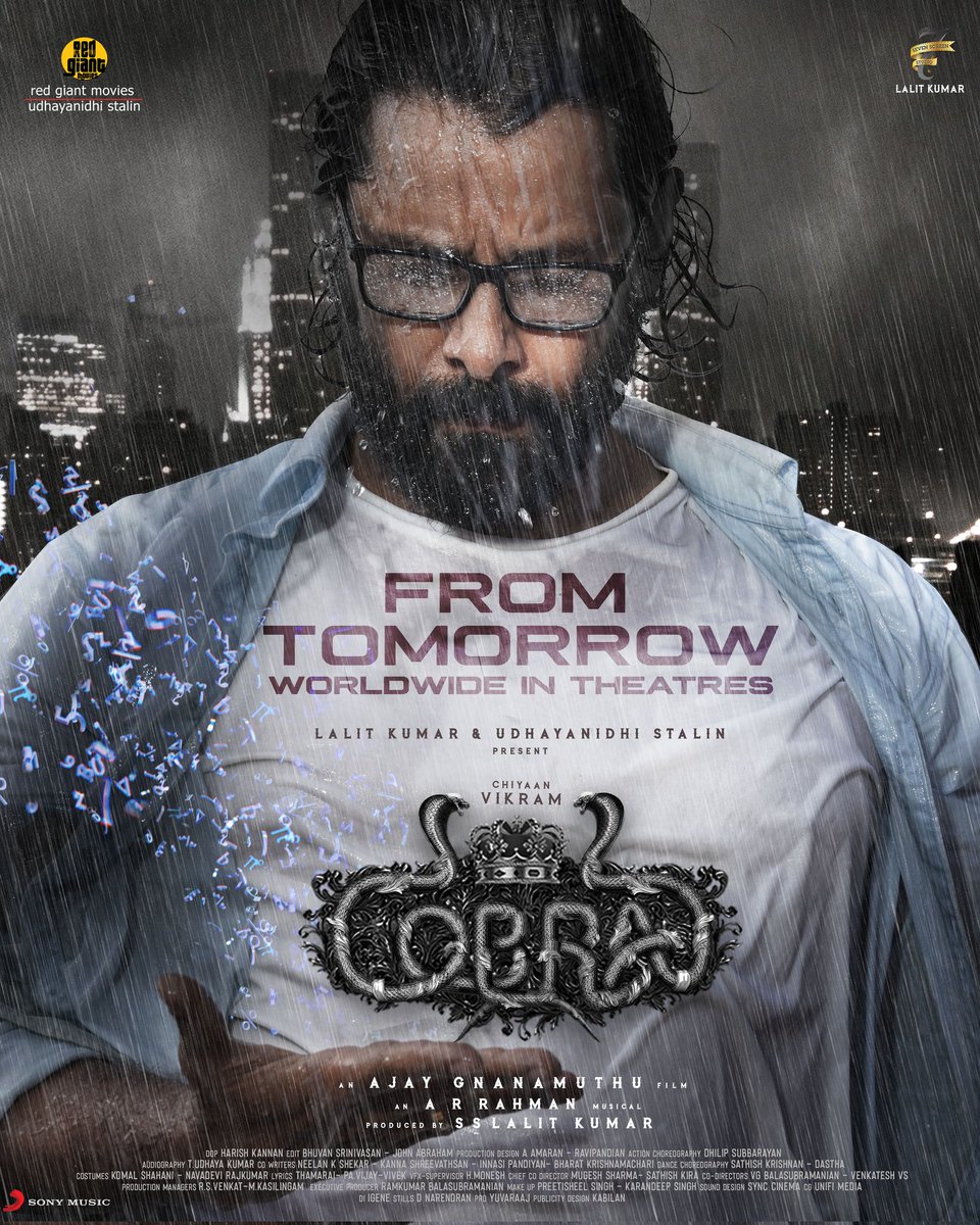 7screenstudio's tweet photo. நாளை முதல் 🔥

@chiyaan 's #Cobra 💥

#CobraFromTomorrow

An @AjayGnanamuthu Film 🎬
An @arrahman Musical 🪗

@RedGiantMovies_ @Udhaystalin @SrinidhiShetty7 @SonyMusicSouth @proyuvraaj https://t.co/FsffBeThAN