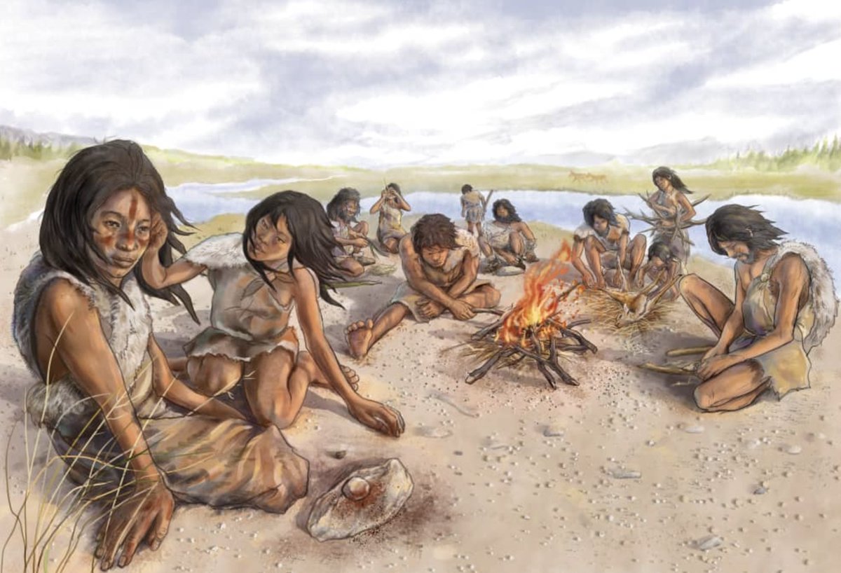 MDPetraglia's tweet photo. An artist's impression of what life was like at Xiamabei, Nihewan Basin, China, ~40,000 years ago. Illustration by Xiaocong Guo on behalf of the Chinese Academy of Sciences, #IVPP. https://t.co/5fg3IsZysv