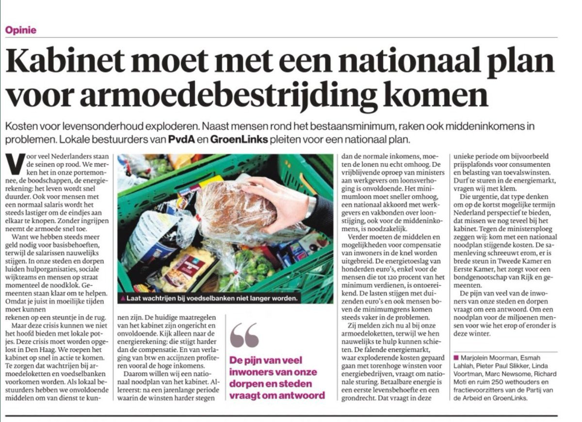 Door de stijgende kosten van energie en boodschappen komen miljoenen Nederlanders in de problemen. Hoog tijd voor een noodplan armoedebestrijding! Samen met heel veel collega’s uit het hele land en @GLDiemen ondertekenden wij deze oproep.