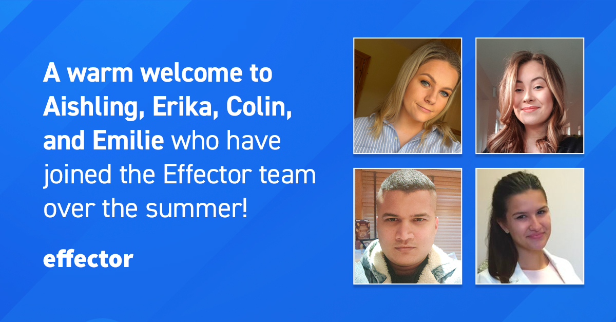 effectorie's tweet photo. We want to give a warm welcome to Aishling, Colin, Emilie &amp; Erika who have all joined our social &amp; digital team over the Summer! 🚀

A really exciting time as we grow @effectorie and our recently launched e-commerce marketing platform @StoreHeroApp 
#welcometotheteam https://t.co/N3dexRxTvD