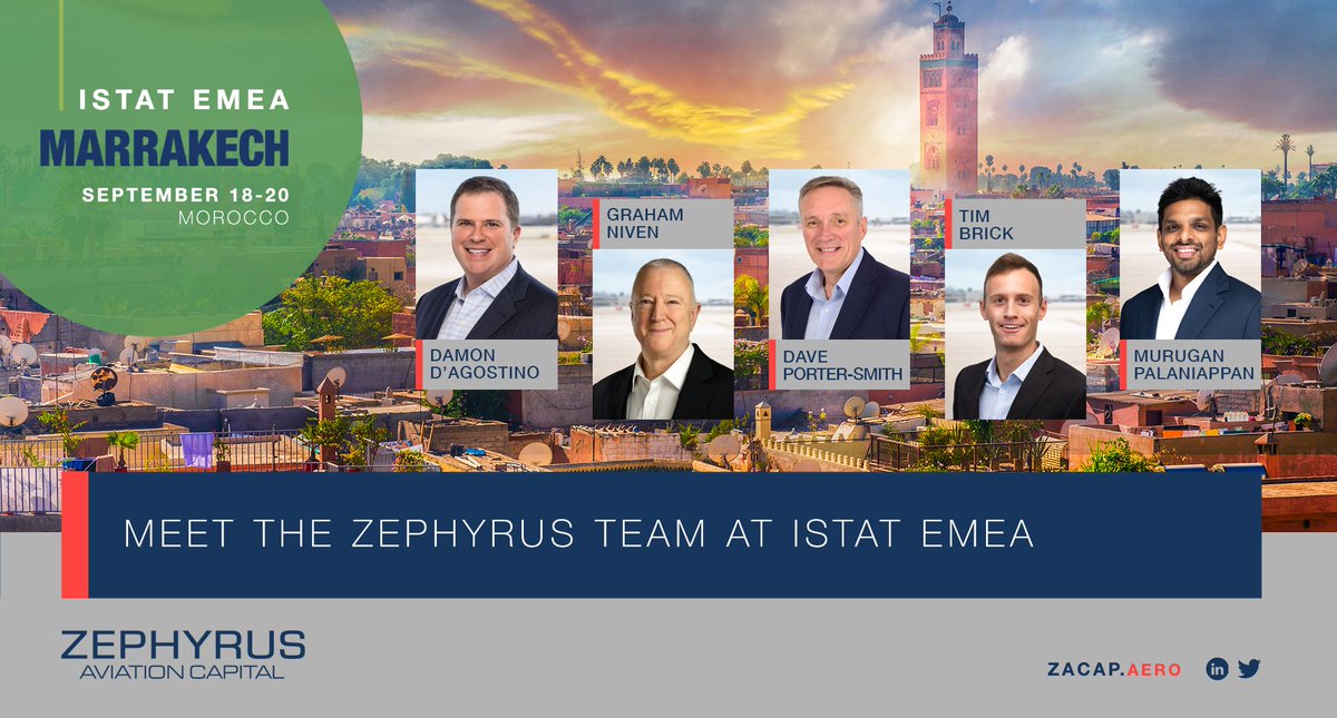The <a href="/ZACapAero/">Zephyrus Aviation Capital</a> team will be attending the <a href="/ISTATnews/">ISTAT</a> EMEA conference in #Marrakech, #Morocco, September 18-20. We look forward to connecting with customers, partners and colleagues from across the #EMEA region #ISTATEMEA #Airlines #AviationFinance #Aviation #ISTATevents