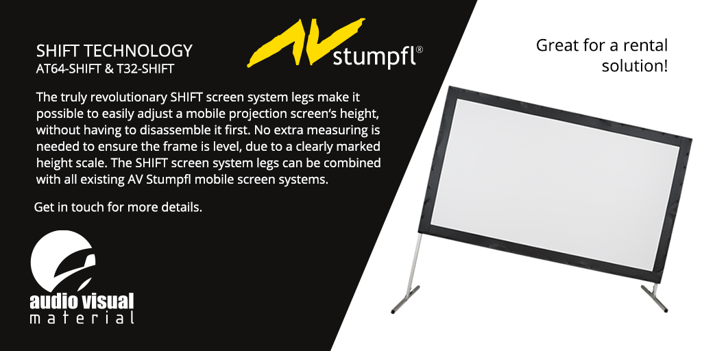 AVMaterial's tweet photo. The truly revolutionary SHIFT screen system legs make it possible to easily adjust a mobile projection screen's height without having to disassemble it first. Get in touch or watch the following video to find out more. 👉 https://t.co/yRKeIwkOJt
#avrental #projectionscreens https://t.co/E5u4mThhS6