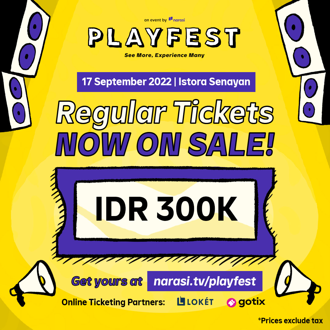 radarbandung's tweet image. Here’s our second phase line up! &amp;amp; Regular Tickets are NOW ON SALE!!! 📣✨

17 September 2022 di Istora Senayan. Save your spot now at narasi.tv/playfest.
Kamu juga bisa beli tiketnya di @loketcom dan @gotix.id, ya! 🤩 | Playfest

#Playfest2022 #ReactivateYourSense