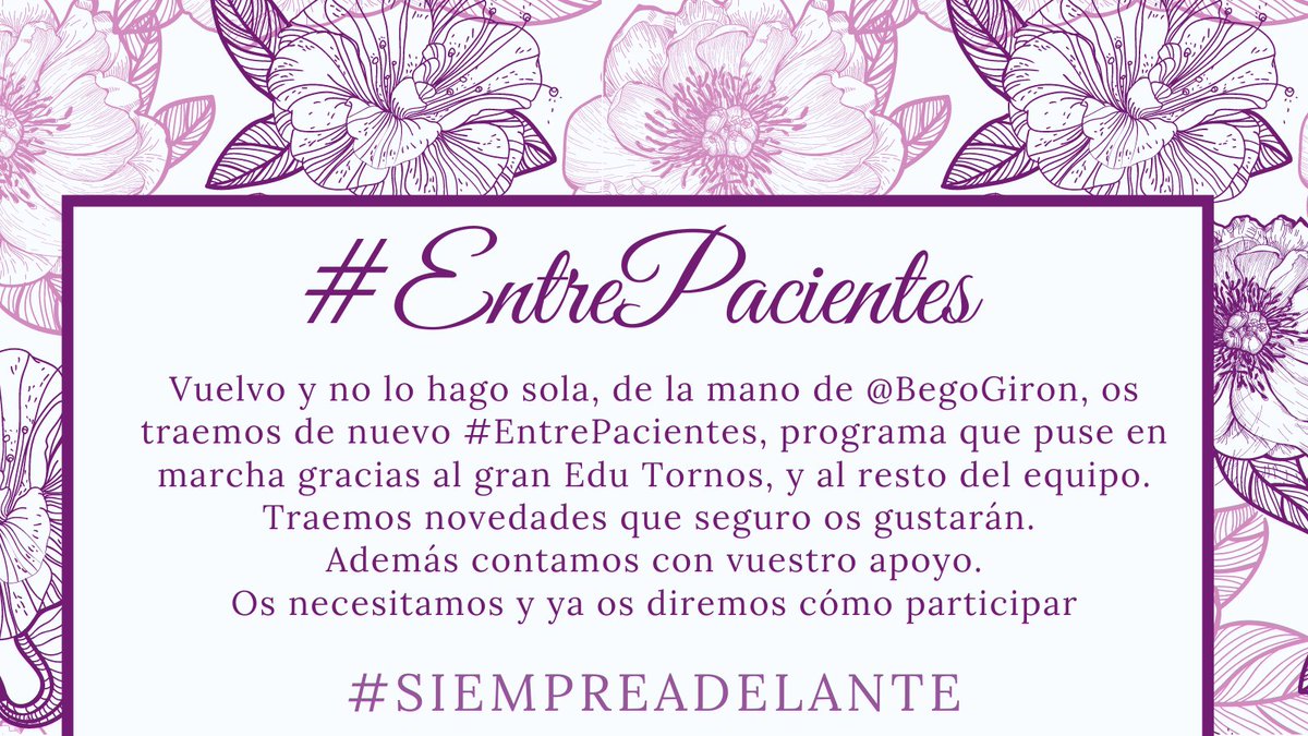 danzando_mp's tweet photo. Os lo dije ayer
#EntrePacientes fue algo q creamos @etornosinza y yo, con un gran equipo detrás
Y vuelvo con @BegoGiron !!!!!
Si quieres sumarte al equipo, envíanos un DM
Vamos a hacer muchas cosas nuevas, necesitamos ideas, manos q nos ayuden y juntos #SiempreAdelante
RT 🙏 https://t.co/LmZ199fB6Y