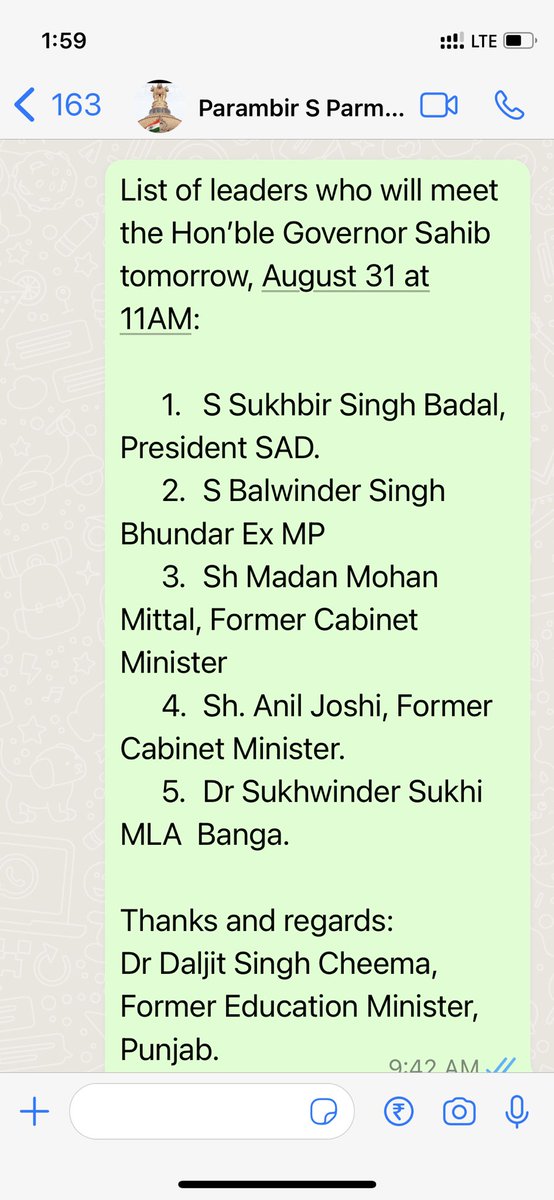 drcheemasad's tweet photo. A delegation of SAD led by S Sukhbir S Badal will meet the Governor of Punjab at 11 AM tomorrow Aug 31 to apprise him about the grave irregularities in the Punjab Excise policy 22 &amp; demand high level independent probe into the entire scam. https://t.co/Hgfd81sjQ6