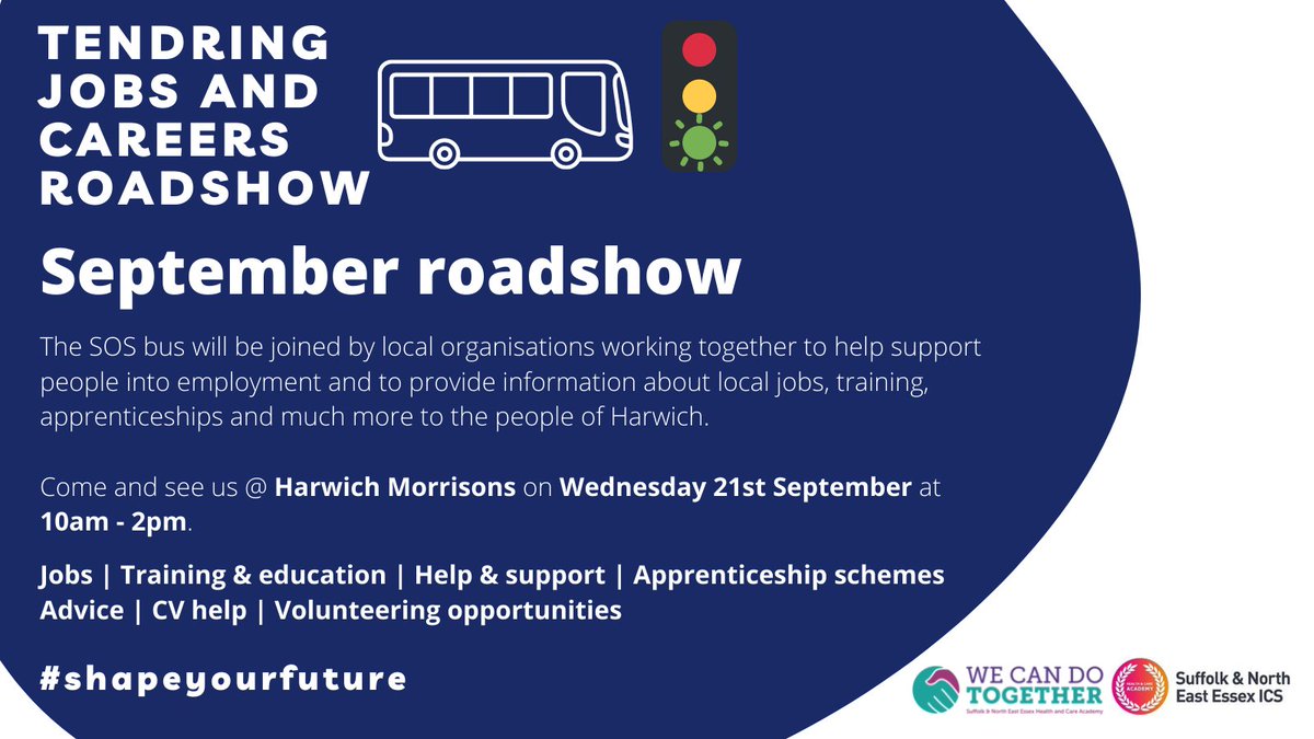 CanDo_Together's tweet photo. Perhaps September is not just the start of a new school year, but also the chance to make a new start &amp; get back into working. The roadshow you get the right support to get ready for #newemployment &amp; find out about jobs in #Harwich.

#ShapeYourFuture #kickstartyourcareer https://t.co/38fcm70wJX