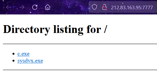 1ZRR4H's tweet photo. Possible adversary infrastructure with #opendir and #Metasploit payloads (reverse shell).
First seen: 2022-08-04T06:12:06

/51.15.191.226:7777
/212.83.163.95:7777

C2 servers:
c.exe > 212.129.37.99
sysdvx.exe (PeStudio icon) > 212.83.163.95

[+] https://t.co/fDmULo3Zk7 https://t.co/42zEEaUANc
