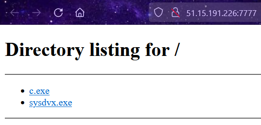 1ZRR4H's tweet photo. Possible adversary infrastructure with #opendir and #Metasploit payloads (reverse shell).
First seen: 2022-08-04T06:12:06

/51.15.191.226:7777
/212.83.163.95:7777

C2 servers:
c.exe > 212.129.37.99
sysdvx.exe (PeStudio icon) > 212.83.163.95

[+] https://t.co/fDmULo3Zk7 https://t.co/42zEEaUANc