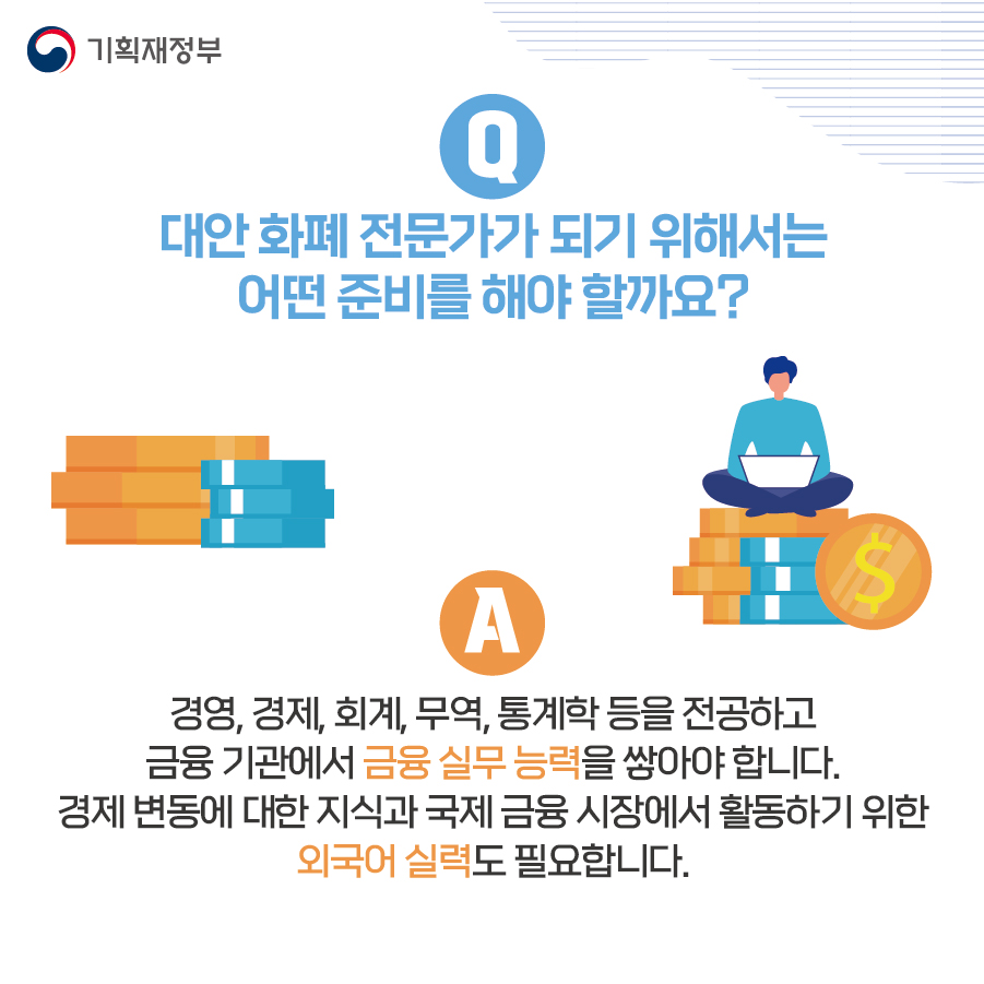 moefkorea's tweet photo. 직업을 찾다, 경제직업탐방
오늘의 경제직업은 무엇일까요?
HINT: 세계의 금융 정보를 수집·분석해 국제 금융 시장에서 활동합니다

#기획재정부 #기재부 #경제직업탐방 #대안화폐전문가가 https://t.co/i4l2ehxo4C