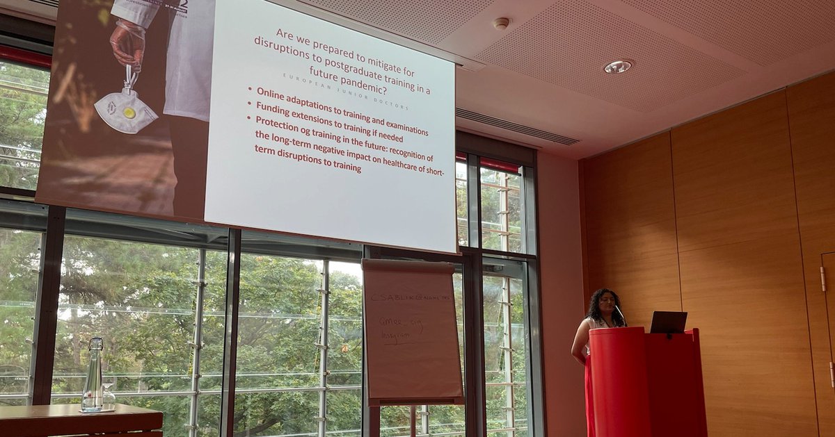 Today's programme at the #AMEE2022 conference in #Lyon included a presentation on the impact of #COVID_19 pandemic on #PGT of junior doctors in #Europe by Shruti Sharma, EJD  Post-graduate Training Committee Chair.