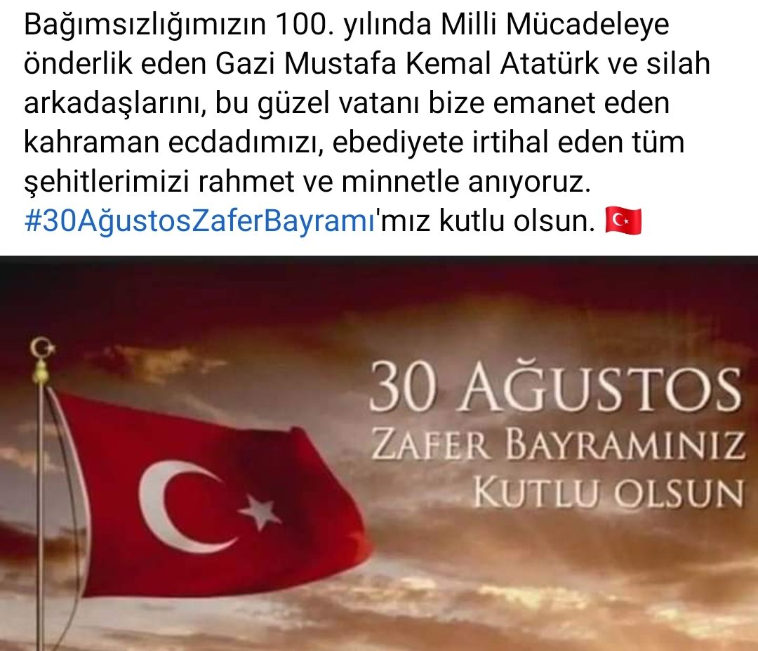 Ülkemizin ve Milletimizin Zafer Bayramı kutlu olsun...