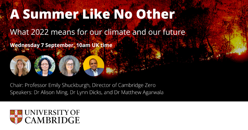Cambridge_Uni's tweet photo. Unparalleled temperatures.
Uncontrollable wildfires.
Unstoppable floods.

Join us LIVE on LinkedIn to discuss extreme weather around the world in 2022, and what it means for our climate and our future.

Tune in and take part this Wednesday 7 September at 10am.